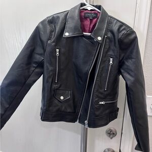 Black Leather Jacket with Zipper Details